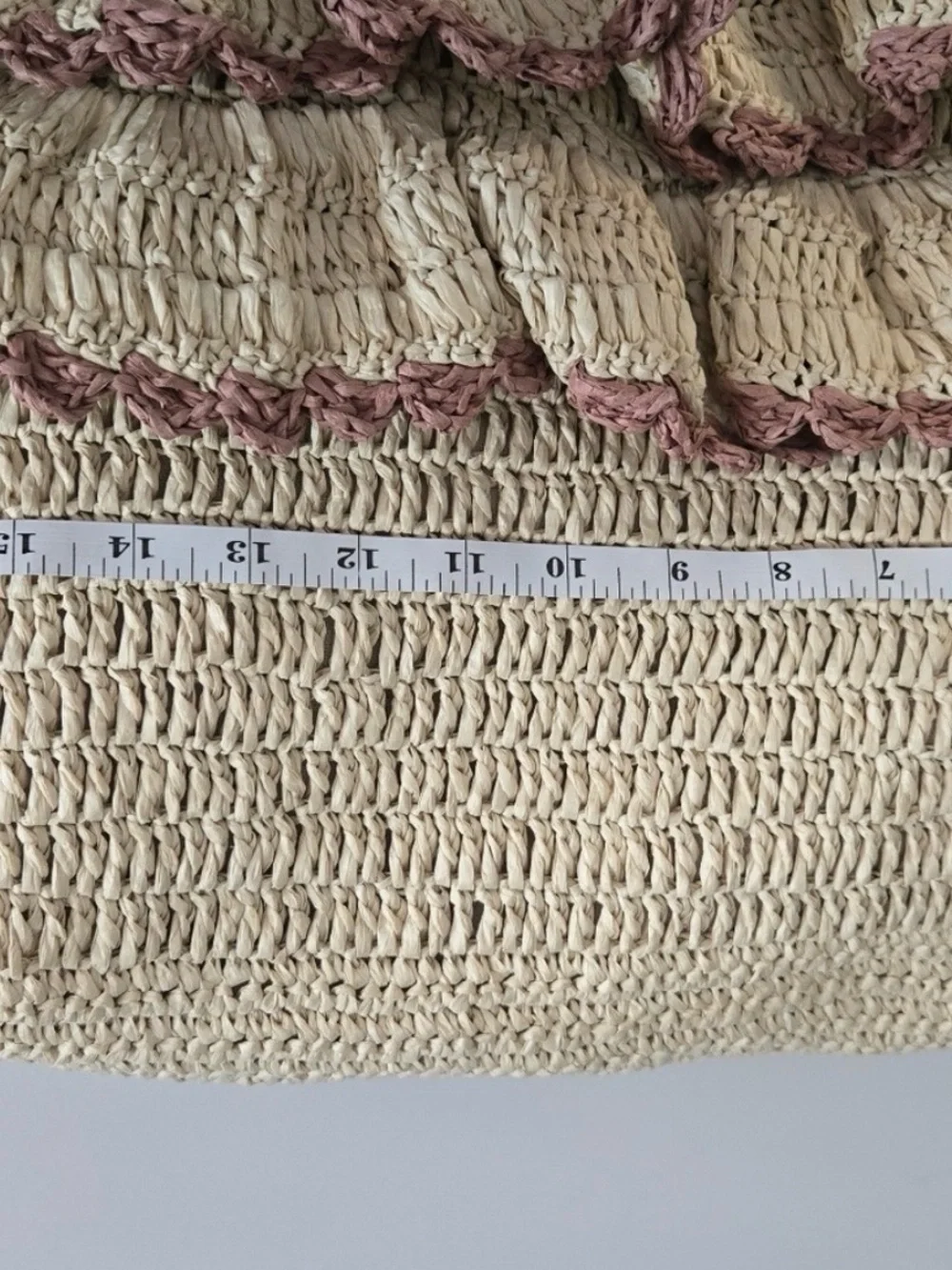 Woven Ruffle Tote Bag